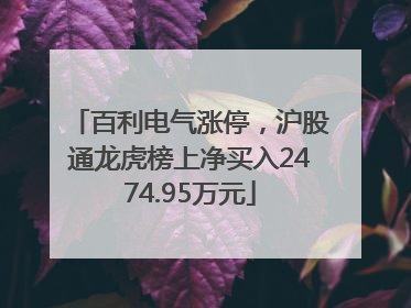 百利电气涨停，沪股通龙虎榜上净买入2474.95万元