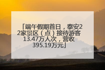 端午假期首日，泰安22家景区（点）接待游客13.47万人次，营收395.19万元