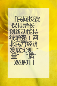 民间投资保持增长 创新动能持续增强！河北民营经济发展实现“量”“质”双提升